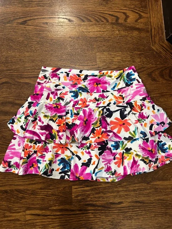 Dona Jo Floral Ruffle Tiered Skirt - Pink Multi - Picture 1 of 3